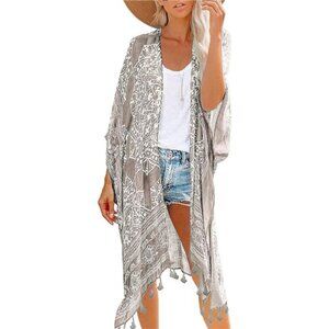 Kimono Cardigan  Swimsuit Coverups Beach Cover Up with Floral Print for Women